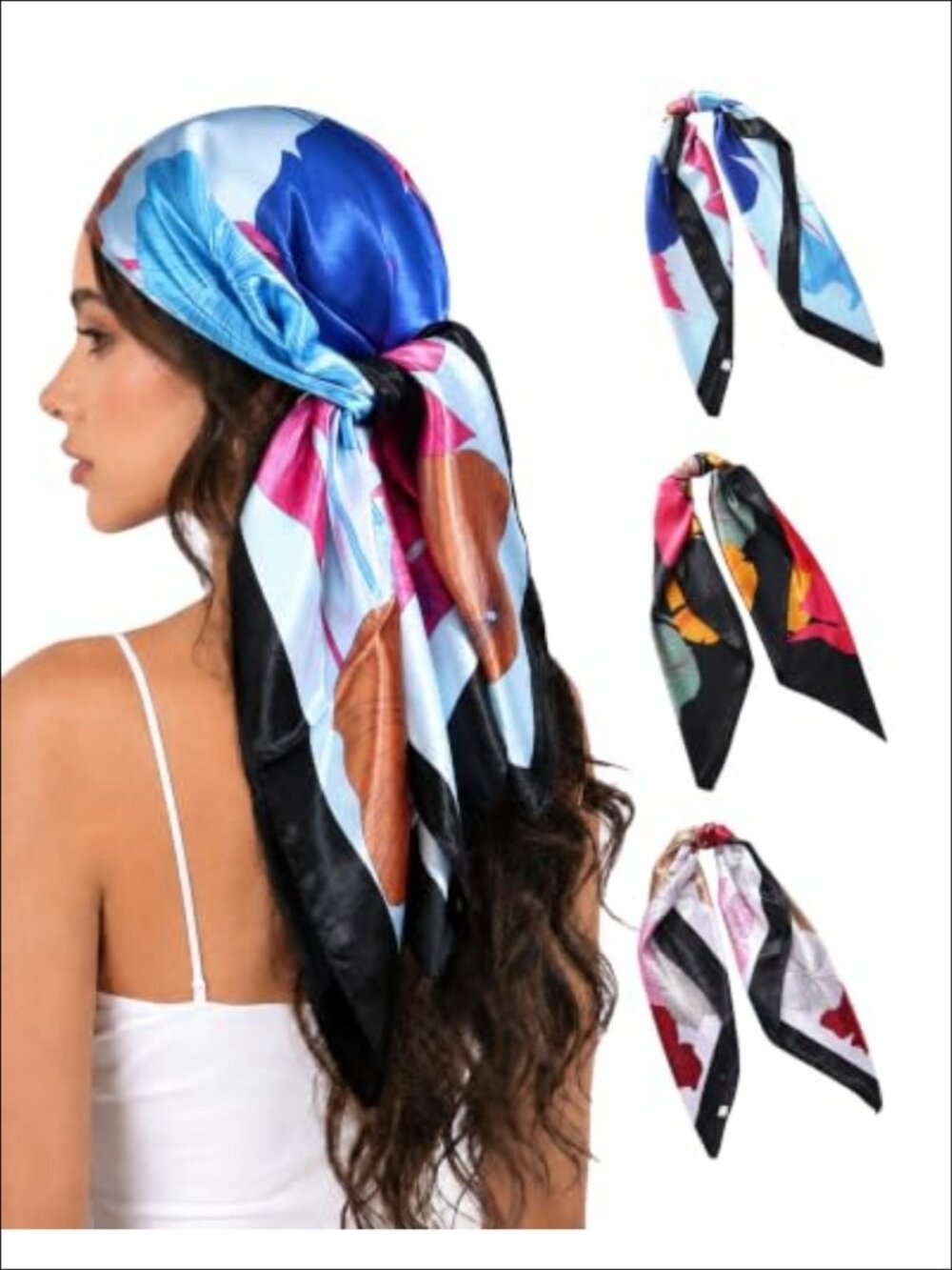 Silky Satin Hair Scarf Set 35x35 Square Bandana Head Wrap